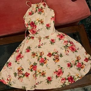 Backless Floral Reformation Mini Dress with Pockets